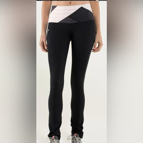 Lululemon Women’s  Black Slalom Stripe Can’t Stop Pant Leggings Sz 4 - Picture 1 of 7